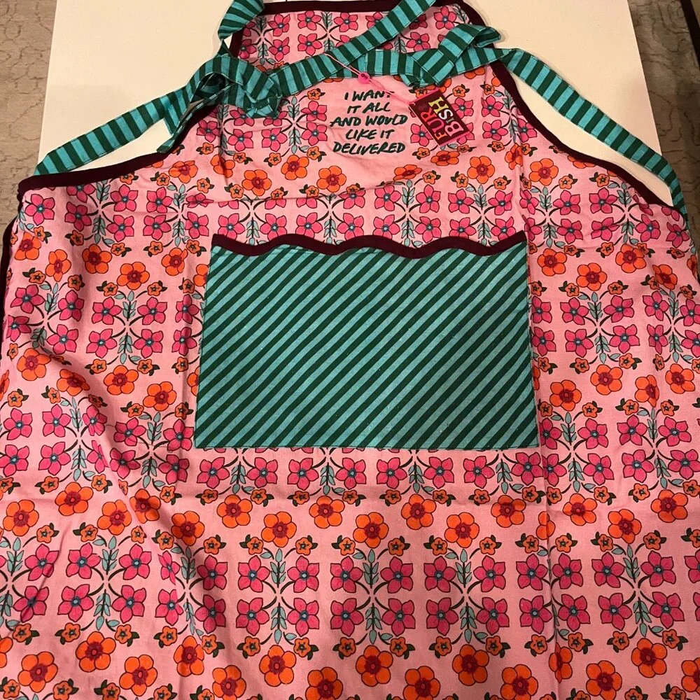 I Want It All and Would Like It Delivered Colorful Apron NWT Cotton Hostess Gift
